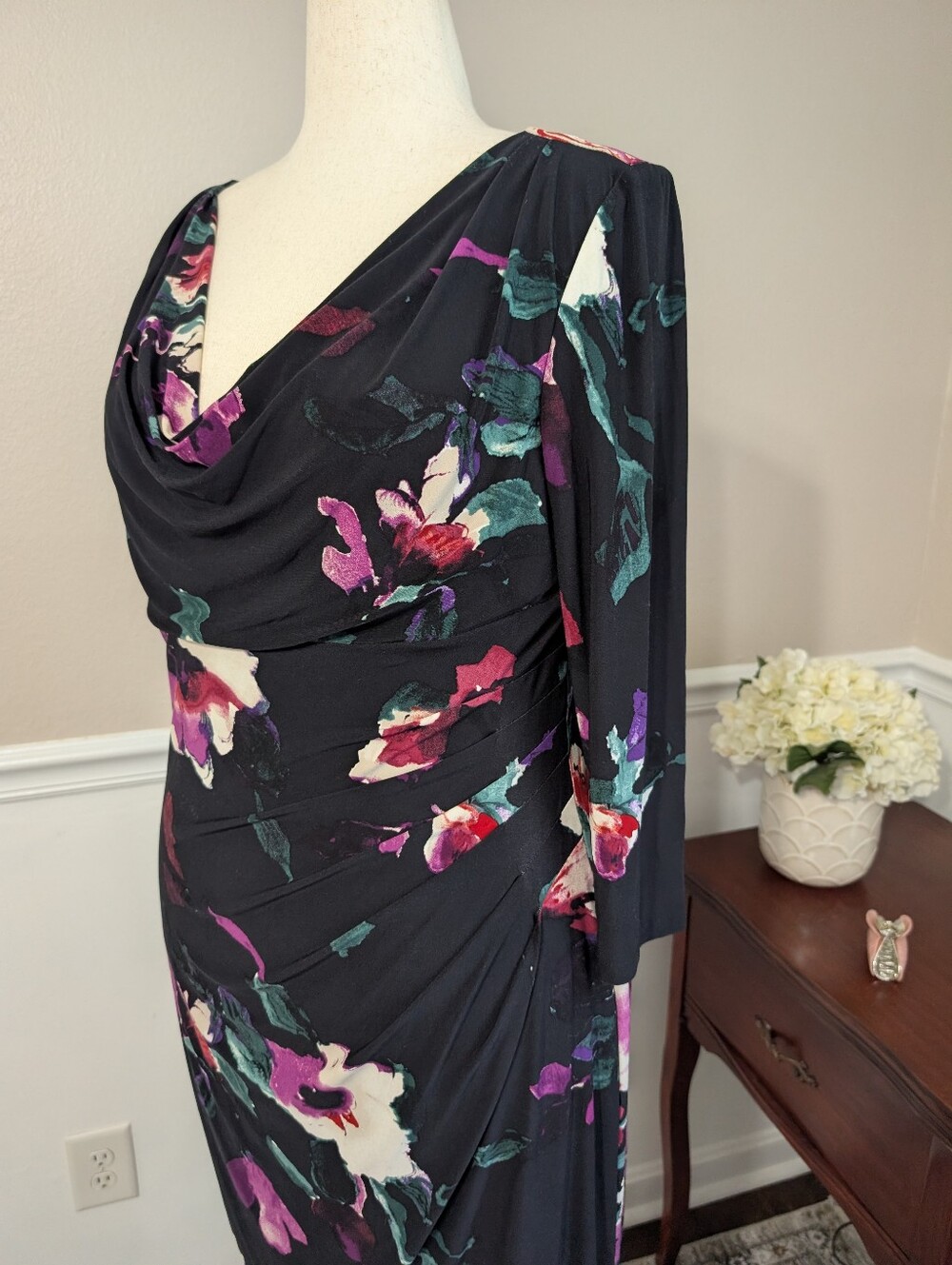 Lauren Ralph Lauren Floral Cowl Neck Dress Size 18 - Picture 3 of 7